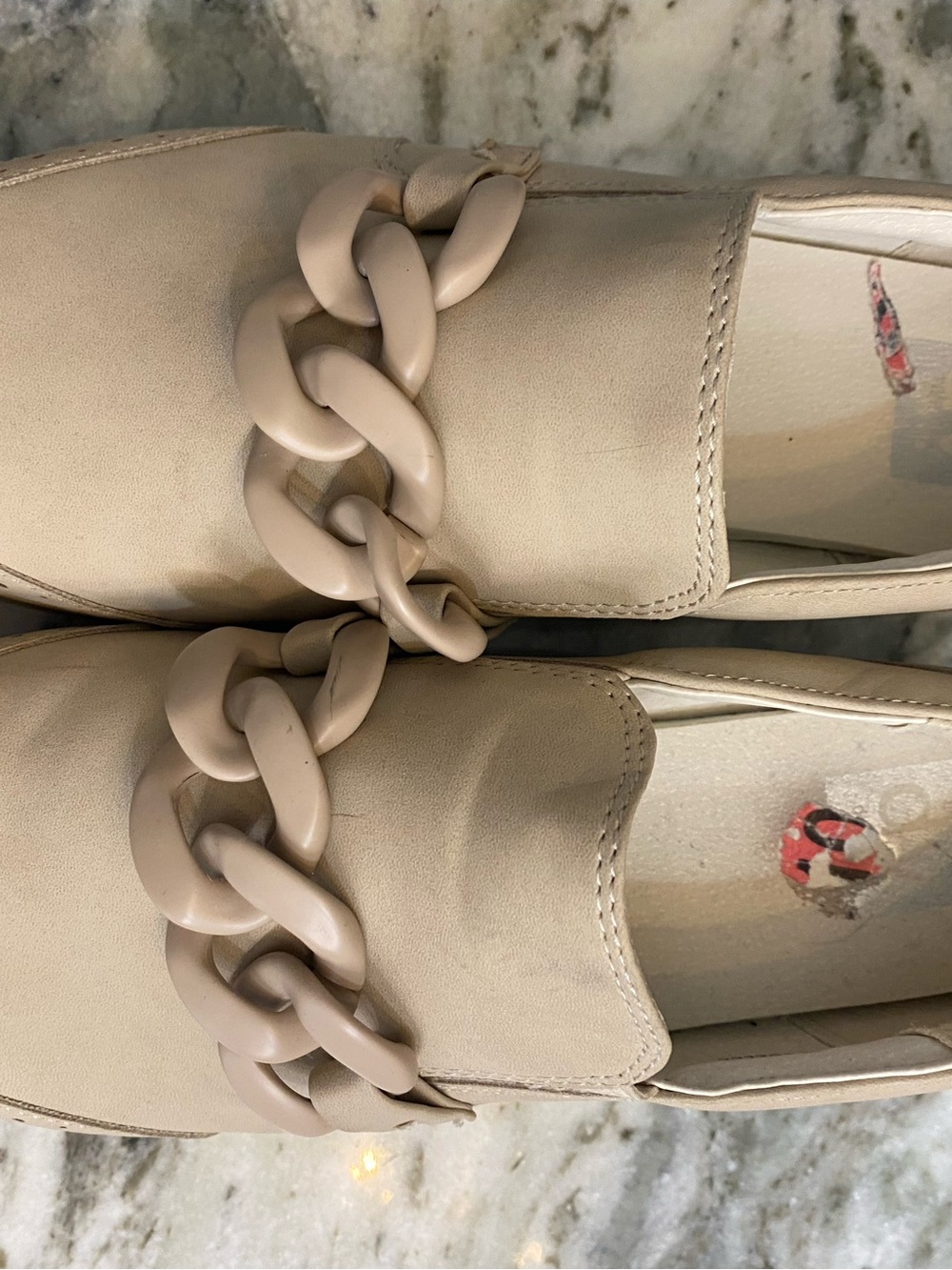 Dolce Vita Beige Chain-Trim Slip Ons
